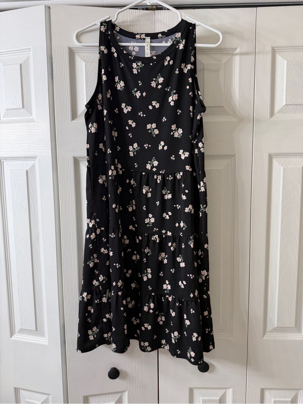 mts Black Sleeveless Tiered Midi Dress with Pink Floral Print